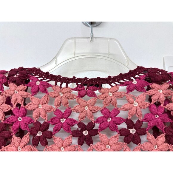 Alice + Olivia Anderson Crochet Cropped Cardigan Sweater Pink Flower Floral M - Picture 10 of 14